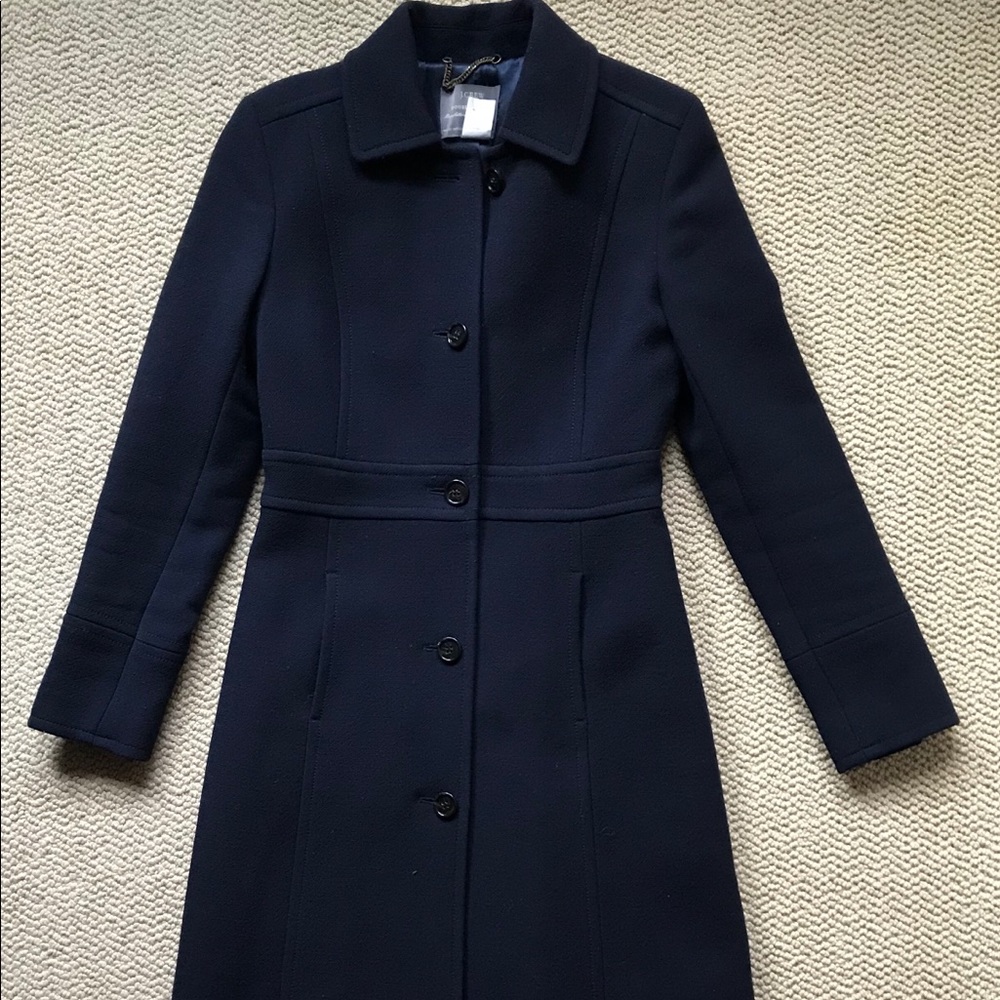 J. Crew Italian Wool Lady Day Coat, Sz 0, Navy